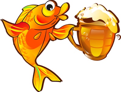 funny fish with beer isolated on white