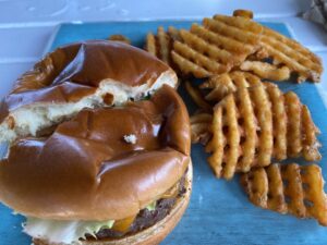 Surf Burger with waffle fries